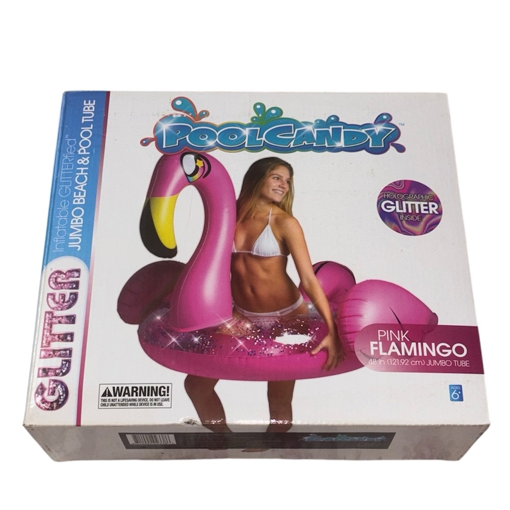 PoolCandy Flamingo Glitter Tube Pool Float, Never Used